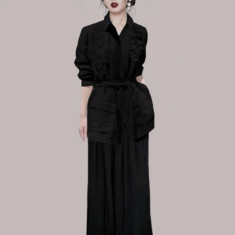 

SuperAen 2025 New Fashion High-end Long Sleeve Shirt Long Pant Korean Two Piece Sets Womens Outifits