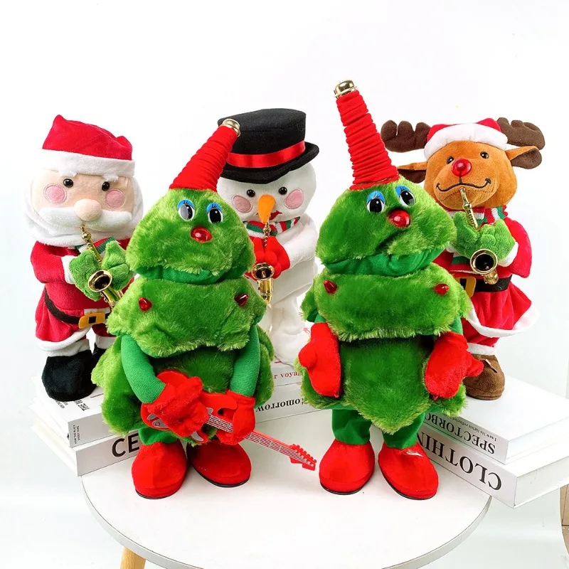 New Electric Dancing Christmas Tree Plush Toy Glowing Halloween Christmas Decoration Swinging Singing Festive Home Decorations