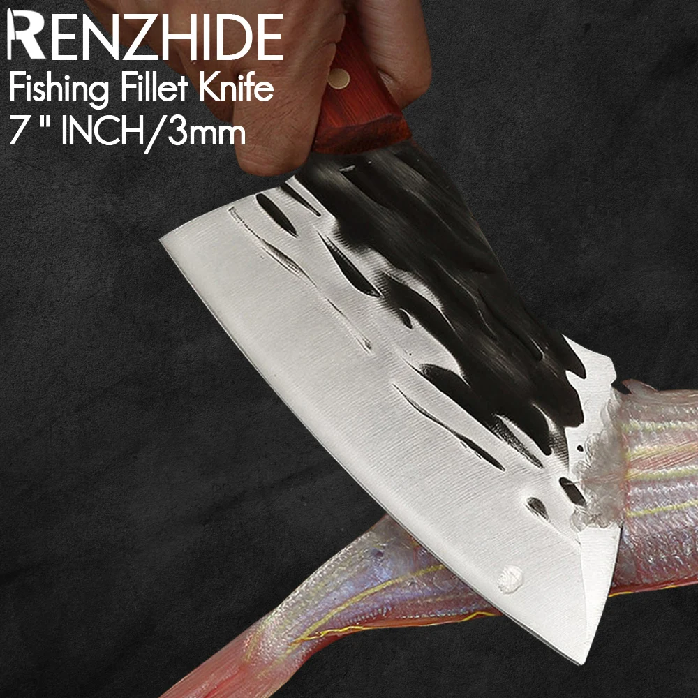 

RZD Fishing Fillet Knife Forged Steel 3mm Blade Deboning Meat Cleaver Kitchen Chef Cooking Tool Bone Chopper Butcher Accessory