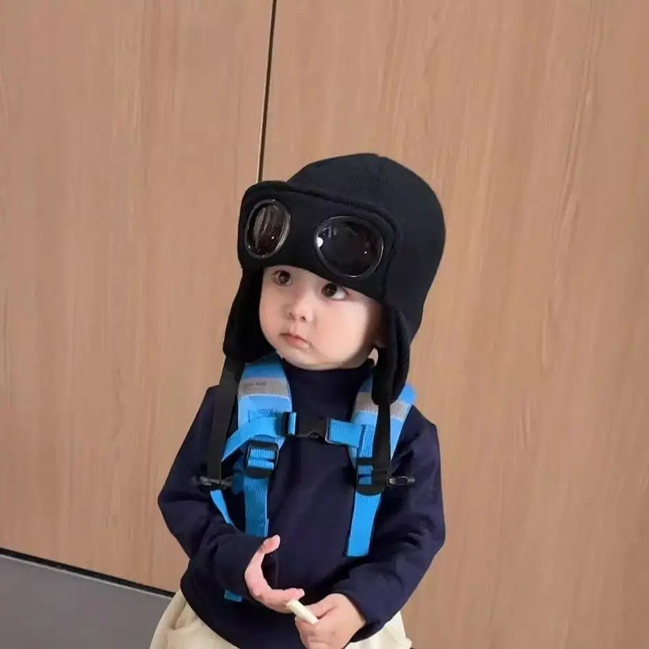 Winter Parent-child Fleece Aviator Hat with Goggles, Cute Cat Ear Thickened Warm Earflap Ski Trapper Cap for Boys Girls