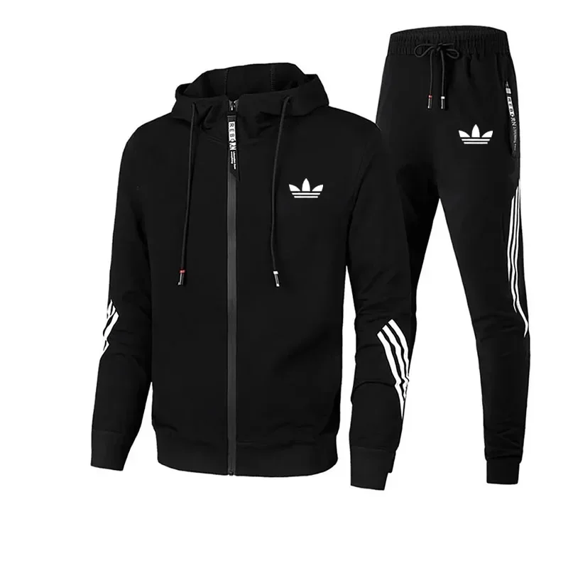 

Men's Autumn 2-Piece Sports Set Slim Fit Round Neck Cardigan & Jogger Pants, Youth Casual Running Sportswear Long Sleeve Tracksu