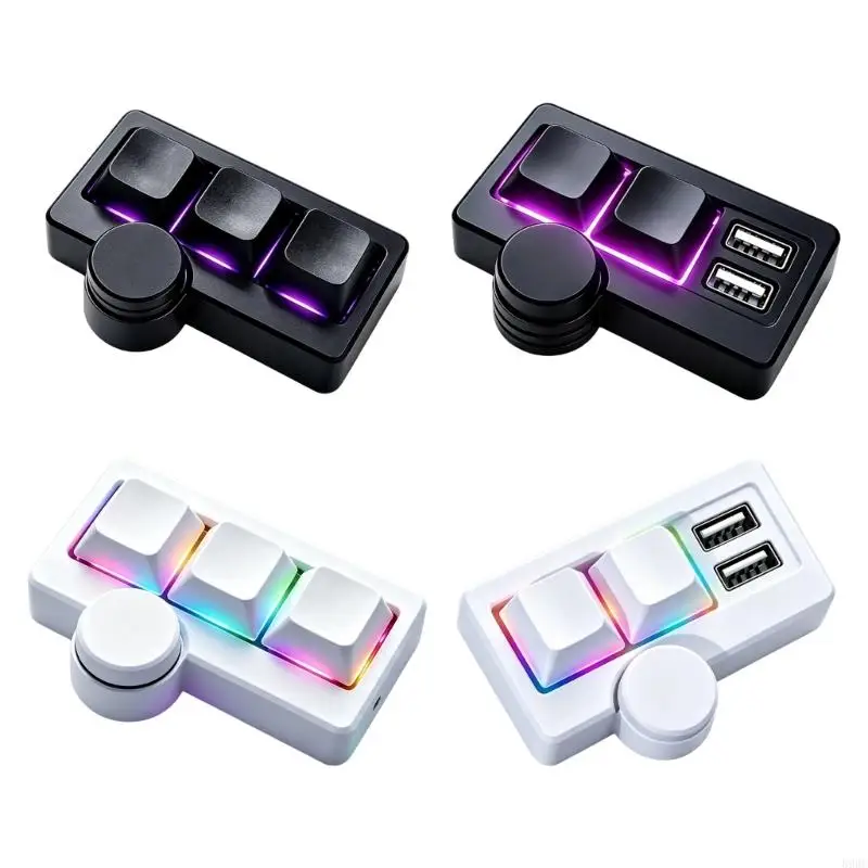 Lighted USB Control Keypad with Knob, 3 Mechanical Command Keyboard for Desktop Editing, Gaming and Office Use 896C