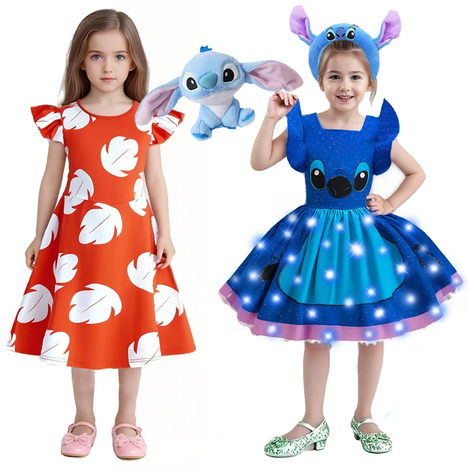 

Lilo And Stitch Dress For Girls Cartoon Role Playing Carnival Costume 2-10 Yrs Kids Cartoon Printing Halloween Party Outfits
