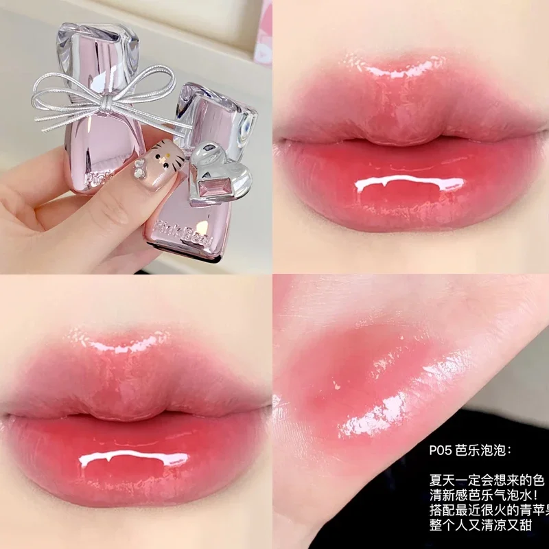 PINKBEAR Lip Glaze Non-staining Color Loss Mirror LipGloss Moisturize Layering Clear Lipstick Makeup  Genuine Original Beauty