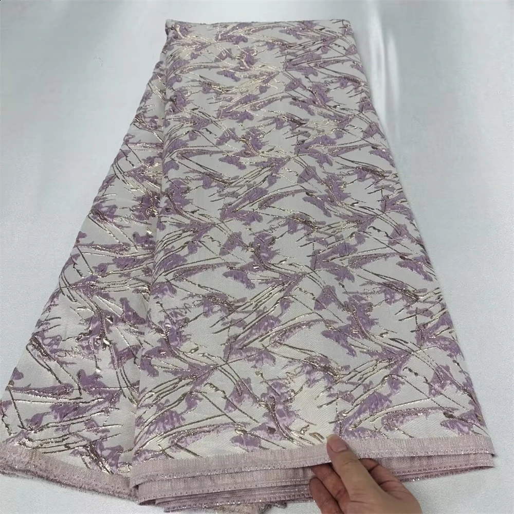 

French Lace Embroidery High Quality African Brocade Lace Jacaquard Fabric Lilac Silk Organza Material