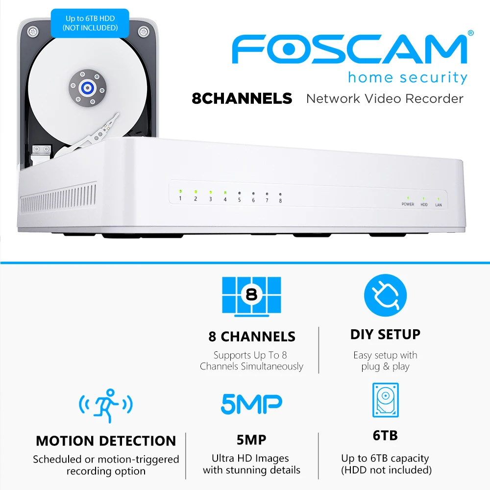 Imagem -03 - Foscam-ip Segurança Câmera 8ch Nvr 5mp 8mp Gravador de Vídeo Rede 24 Kit Sistema de Videovigilância