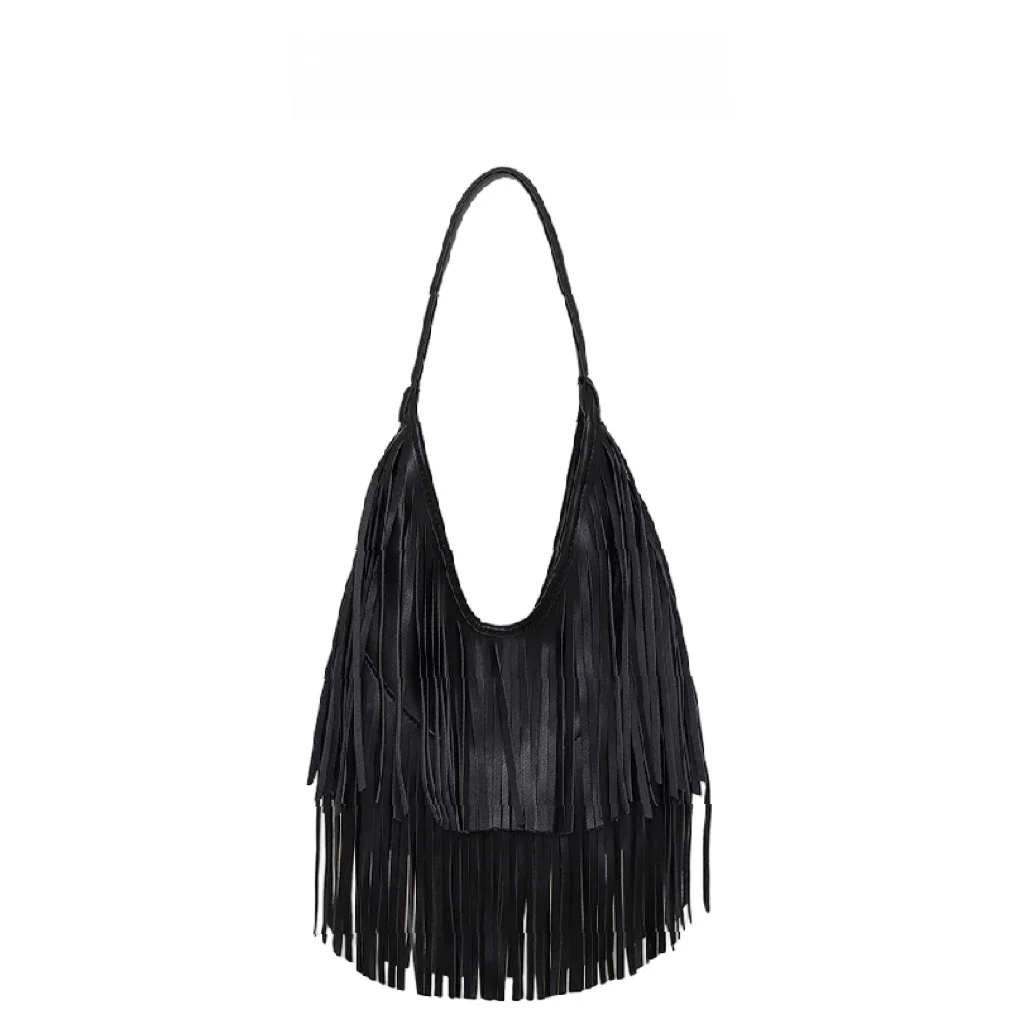 

Модная сумка из мягкой кожи с декоративными элементами в виде кисточек, однотонная, повседневная, универсальная сумка через плечо для мужчин и женщин.