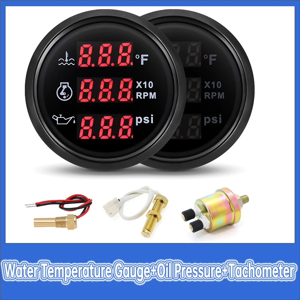 

Датчик 52 мм 3 в 1, цифровой датчик температуры воды + давление масла + тахометр с масляным прессом/датчик температуры воды, красная подсветка