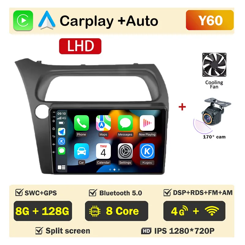 Autoradio scherm voor Honda Civic Hatchback 2006-2011 Carplay Android Auto Player Multimedia 4G WIFI GPS Navigatie 2Din Stereo