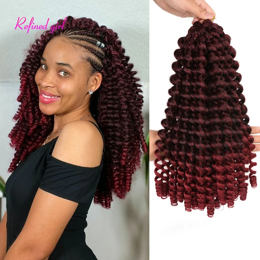 Jumpy Wand Curl Crochet hair 8 12Inch Jamaican Bounce Curly Braids Ombre Burgundy Synthetic Braiding Hair Extensions For Woman