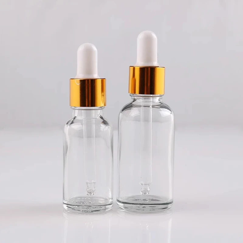 

10pcs/lot Lab Clear Glass Dropper Bottle with Golden Circle Cap 5ml 10ml 15ml 20ml 30ml 50ml 100ml