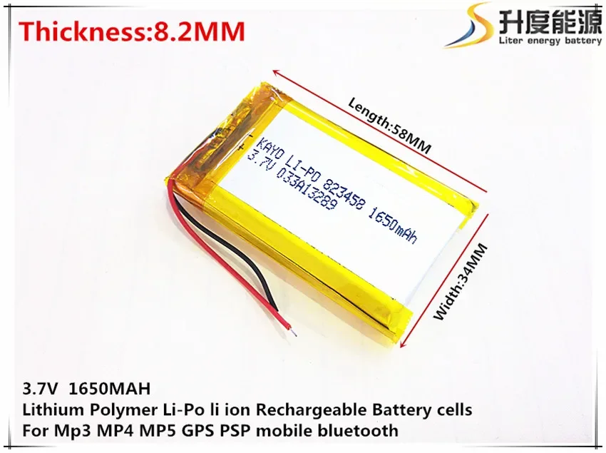 5pcs [SD] 3.7V 1650mAh 823458 Lithium Polymer Li-Po li ion Rechargeable Battery cells For Mp3 MP4 MP5 GPS  mobile bluetooth