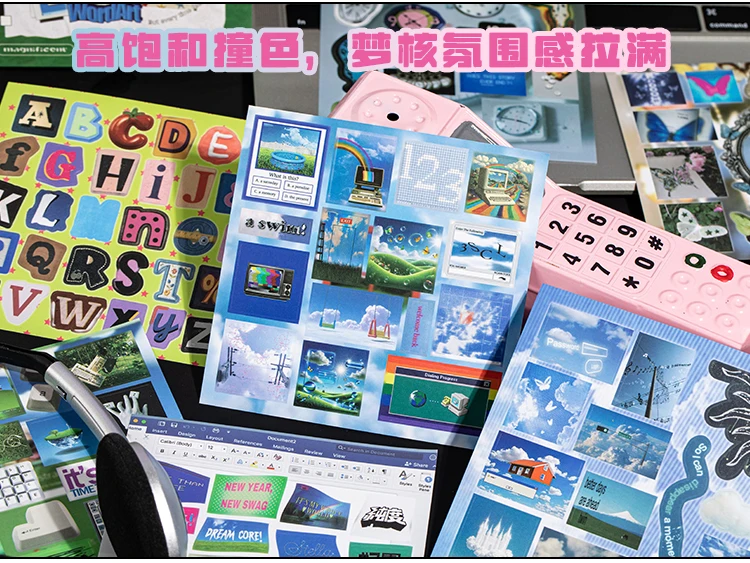 TIANZI 20 Sheets PET Die Cut Stickers Book Retro Cartoon Decorative Scrapbooking Materials Handmade Japanese Stationery Supplies