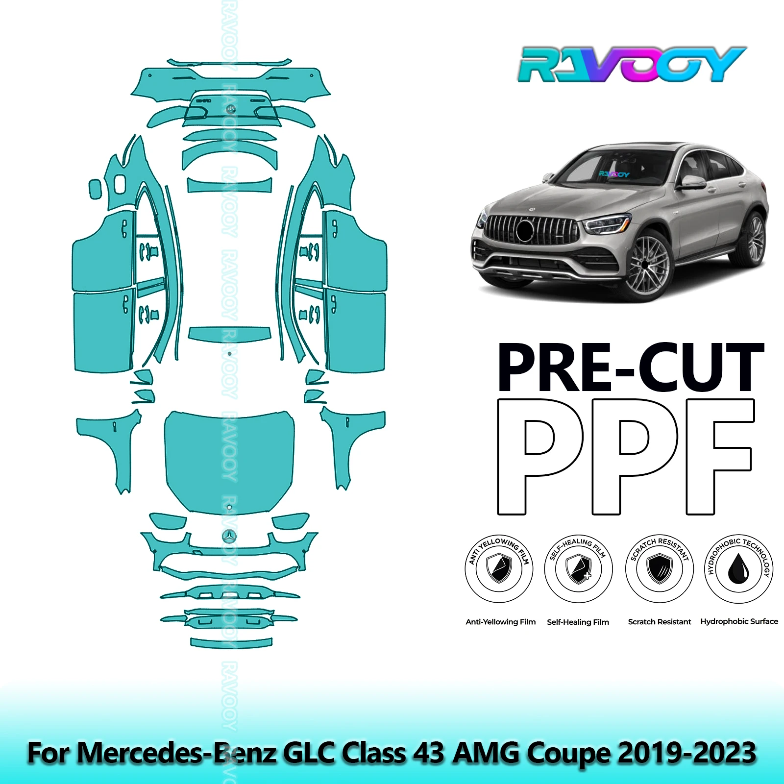 

Full Vehicle Clear Bra Precut PPF Paint Protection Film For Mercedes-Benz GLC Class 43 AMG Coupe 2019-2023