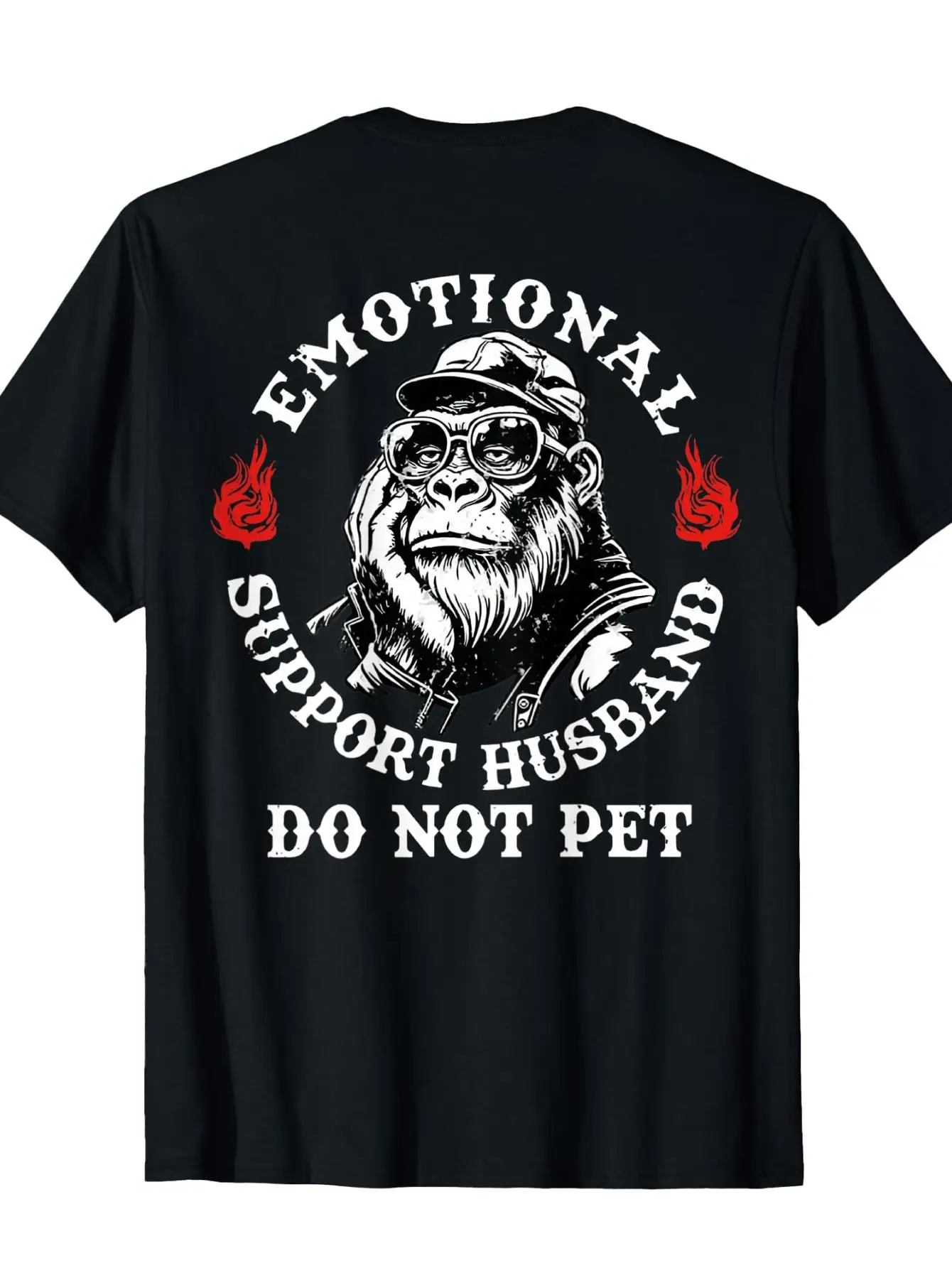 Emotional Support Husband Do Not Pet Funny Monkey (On Back) T-Shirt Funny Crew Neck Tee with Stylish Print Casual Comfortable Travel Clothing for Fashion Enthusiasts Ideal for Summer Spring Fall And Daily Wear