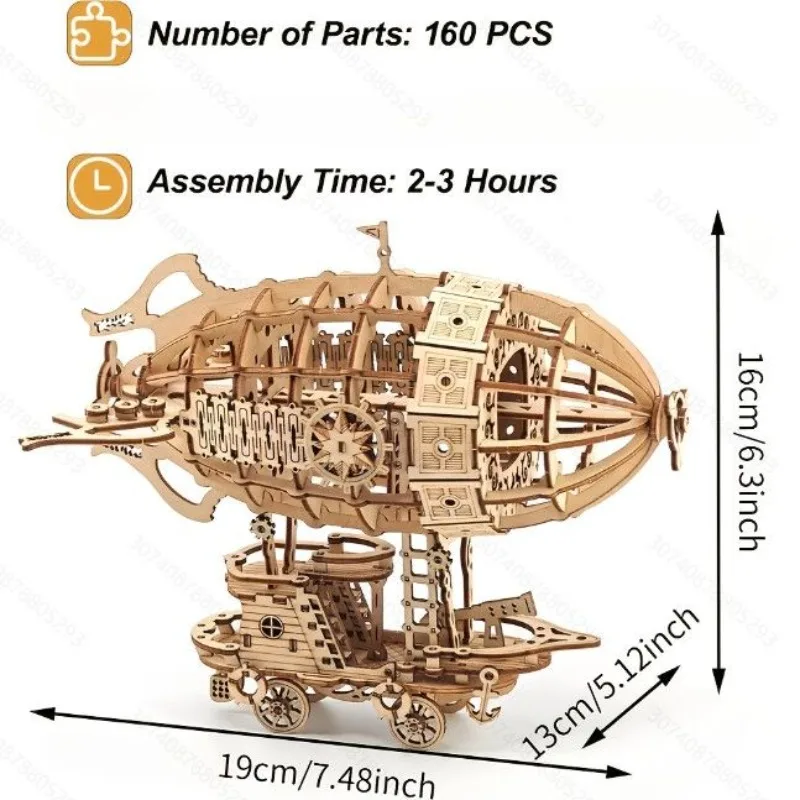 Wooden Airship 3D Puzzle Model, Hard Level DIY Assembly Steam Airship, Exquisite Handcraft Gift for Hobby Collectors