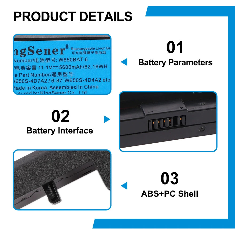 KingSener 5600mAh W650BAT-6 Laptop Battery for Hasee K610C K650D K750D K570N K710C K590C K750D G150SG G150S G150TC G150MG W650S