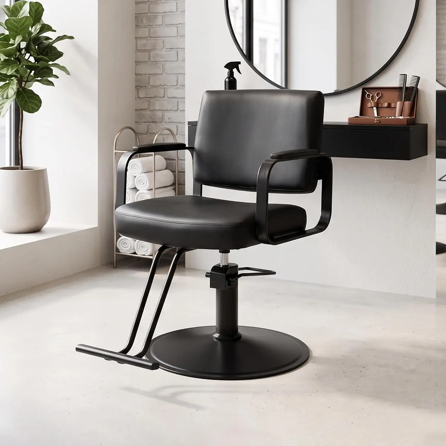 360° Rotatable Adjustable Salon Chair with Footrest & PU Cushion for Hair Salons, Barber Shops, Spas, Beauty Studios, Customized