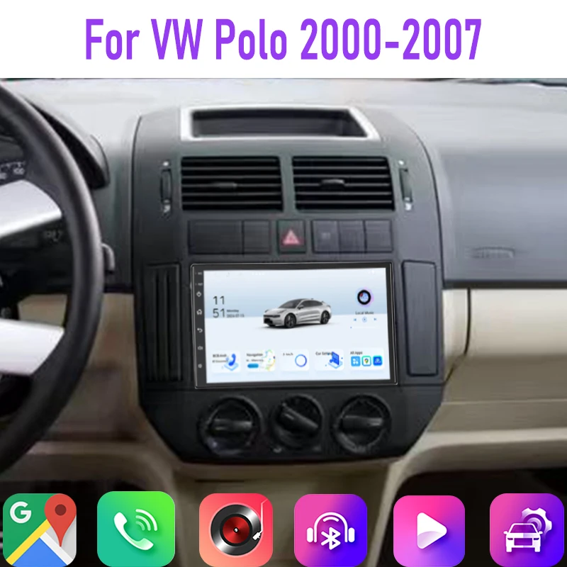 7 "4 + 64GB pour VW Polo 2000 - 2007 autoradio Google carte GPS BT FM commande au volant 2DIN unité principale Android 15 Auto