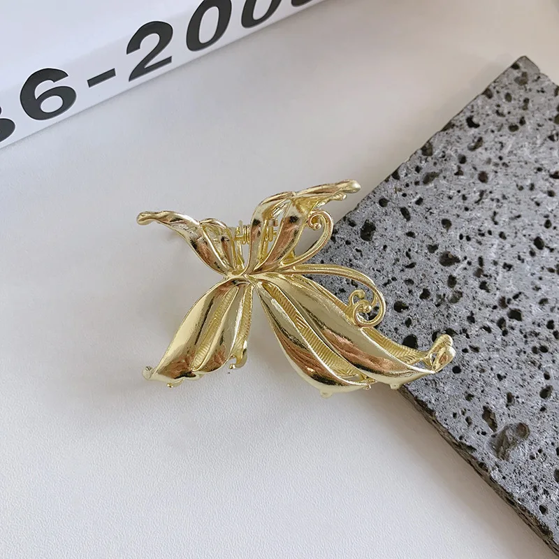 2023 Frauen Retro Schmetterling Klaue Clip kleine goldene Haarspange Mädchen mittlere Metall Haarspangen Lady Silber Y2K Haarnadel Haar-Accessoire – Detail 4