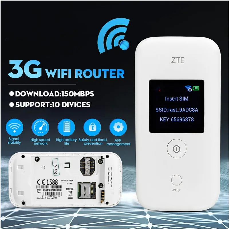 Hotspot Unlocked ZTE MF65+ Router Gsm Mobile 3G H+ Up to 5 Wifi 850/2100 (USA Latin Europe Asia) Mhz