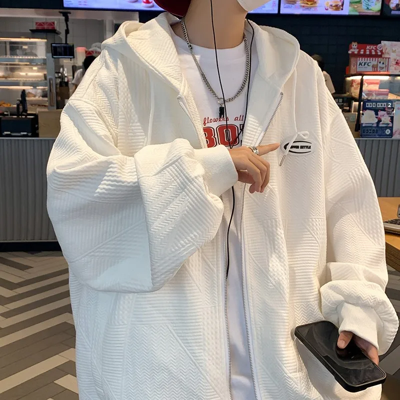 

Мужская свободная толстовка-кардиган на молнии, весна-осень, модный бренд из Гонконга, оверсайз, повседневная молодежная модная толстовка на молнии