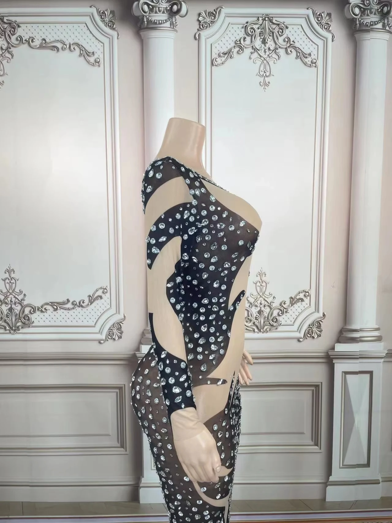 Vestidos de lujo de manga larga con diamantes de imitación de cristal, vestidos sexis para discoteca, vestidos de baile de boda ajustados para mujer, vestidos de noche, vestido Maxi de graduación