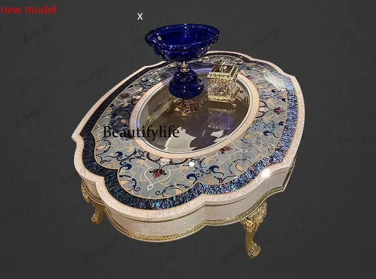 DD182French solid wood, parquet oval tea table luxury European court coffee table villa living room household tea table