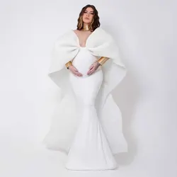 Elegance White Mermaid Maternity Dresses with Big Cape Pregnancy Women Photoshoot Dress Huge Shawls Baby Shower Dress Custom