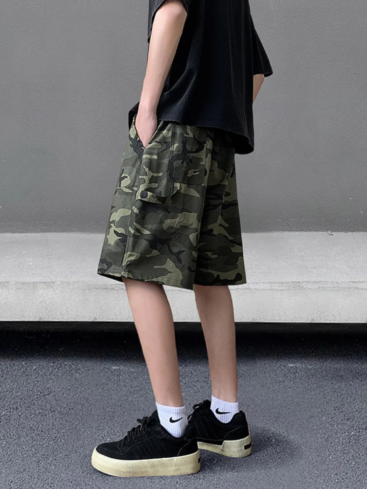 

Летние тонкие камуфляжные шорты мужские свободного кроя с широкими штанинами, повседневные брюки прямого кроя, модные, в стиле High Street