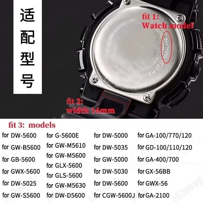 16mm Travel Loop Nylon Strap For Casio Watch G-SHOCK GA110 100 120 GA900 GA2100 DW-5600 GW-B5600 GW-M5610 Sports Band Accessorie