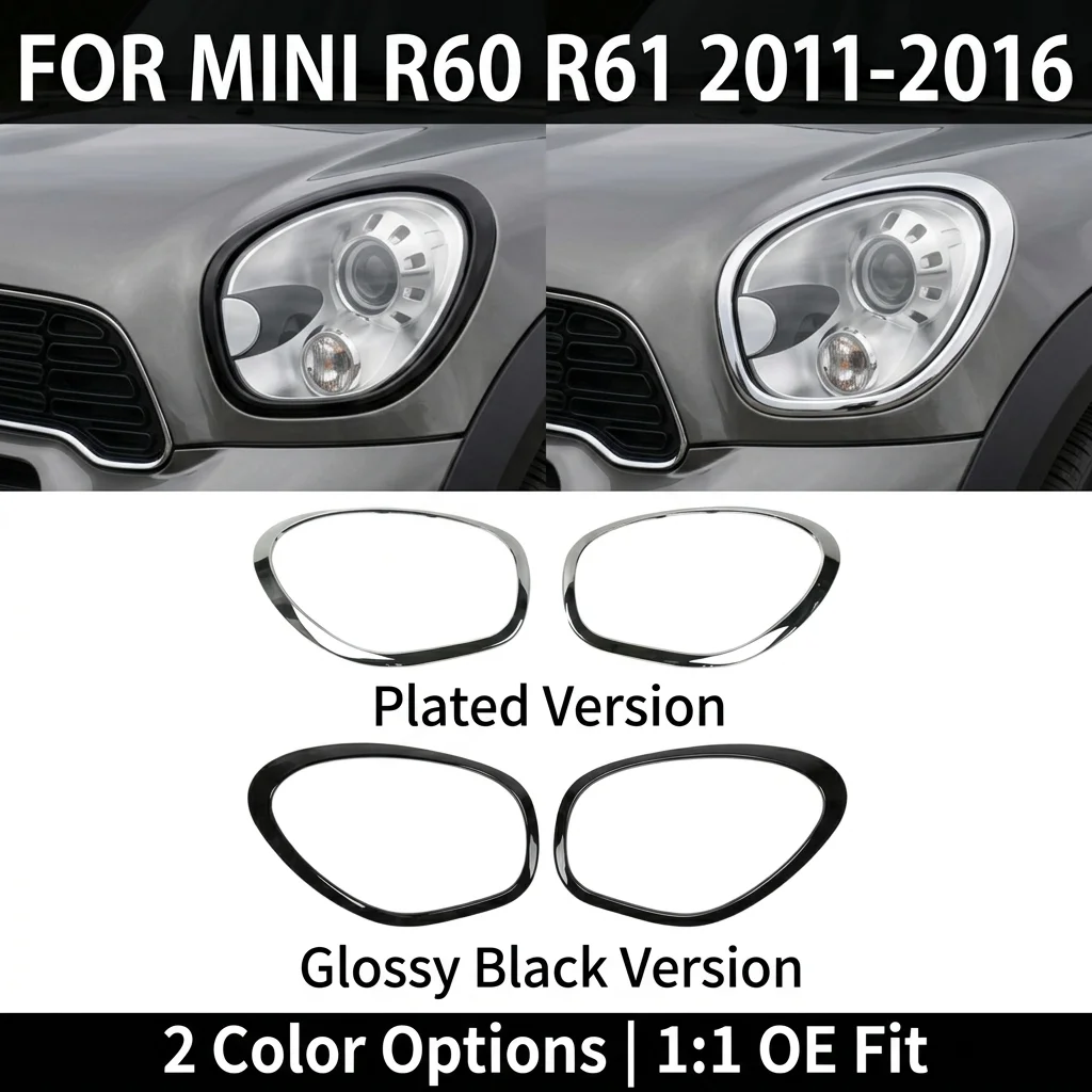 2PCS/1PC Gloss Black/Chrome Headlight Trim Bezel For MINI Cooper R60 R61 2011-2016 OE 51139801573 51139801574
