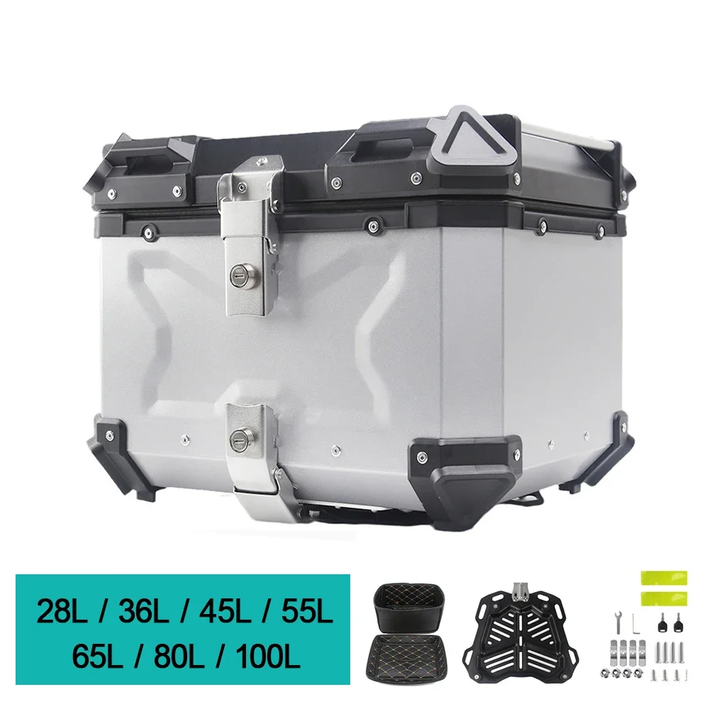 

55L 65L 80L 100L Aluminum Universal Motorcycle Rear Luggage Trunk Storage Top Case Box Waterproof Helmet Key Lock Tail Toolbox