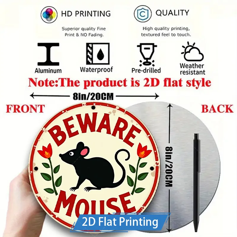 [2D FLAT] علامة معدنية مكونة من قطعة واحدة، لافتة معدنية عتيقة مقاس 8 × 8 بوصة لحماية الماوس لديكور الحديقة