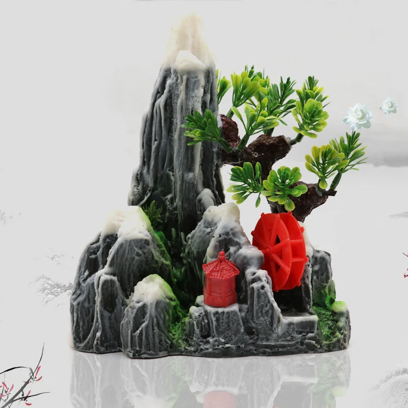 Harz Aquarium Steingarten Berg Dekoration Künstliche Ansicht Felsen Höhle Stein Baum Aquarium Ornament Heimtierbedarf Wohnkultur Neu