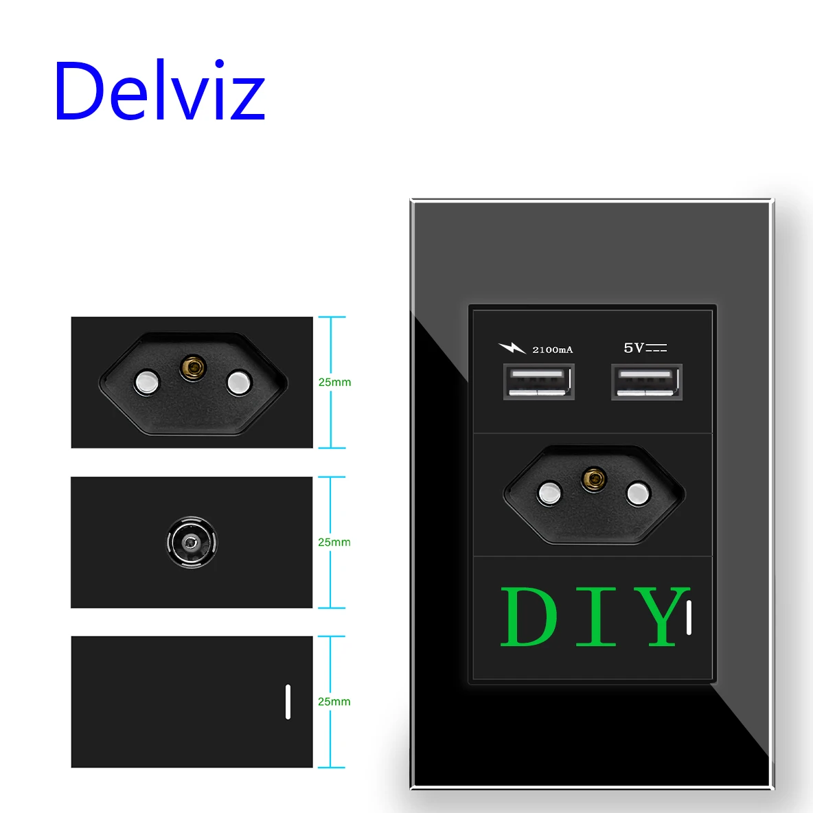 Delviz Brazil standard socket, DIY custom Switch & socket, 2A USB Cable TV network port module, BR Electric plug Wall 20A Outlet