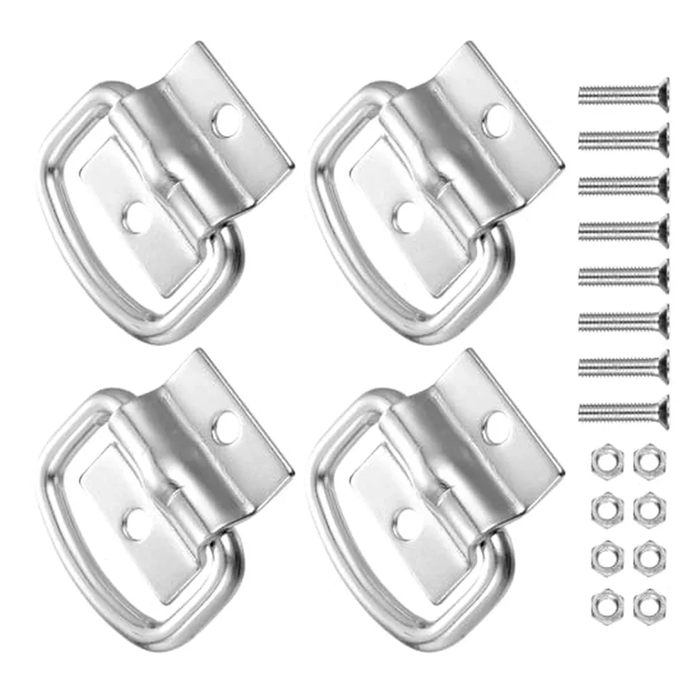 4PC Zinc Plated Iron D Ring Lashing Eyelets For Trailers Trucks Vans RVs Boats And Outdoor Load Securing Applications