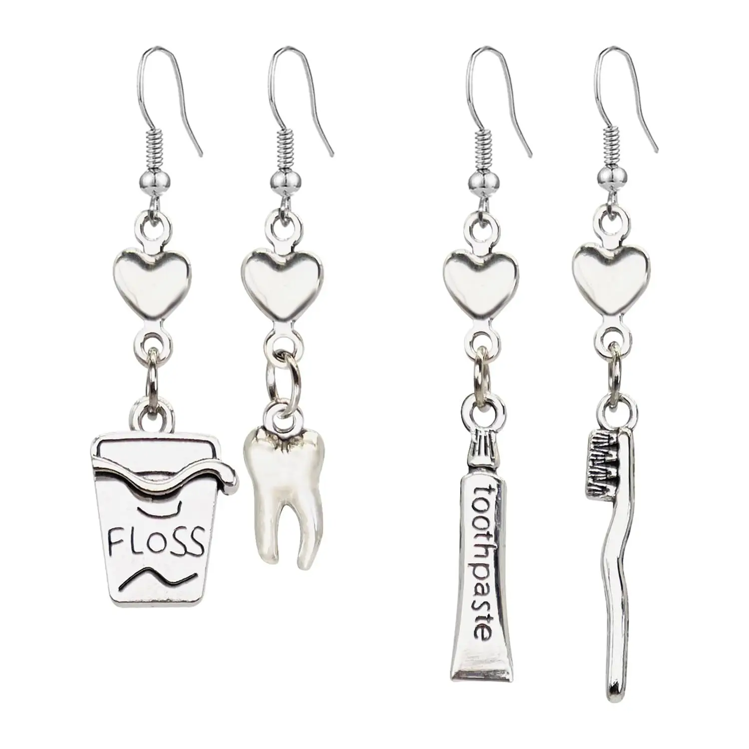 Personalized Creative Ear Jewelry Dentist Teeth Toothpaste Toothbrush Heart-shaped Tassel Earring For Women Ear Hook Accessories