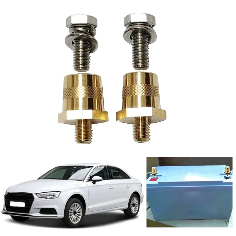 Reliable Battery Poles Adapter Brass Battery Terminal Pair Stainless Steel Screws Reliable Power Connections for Battery H9EE