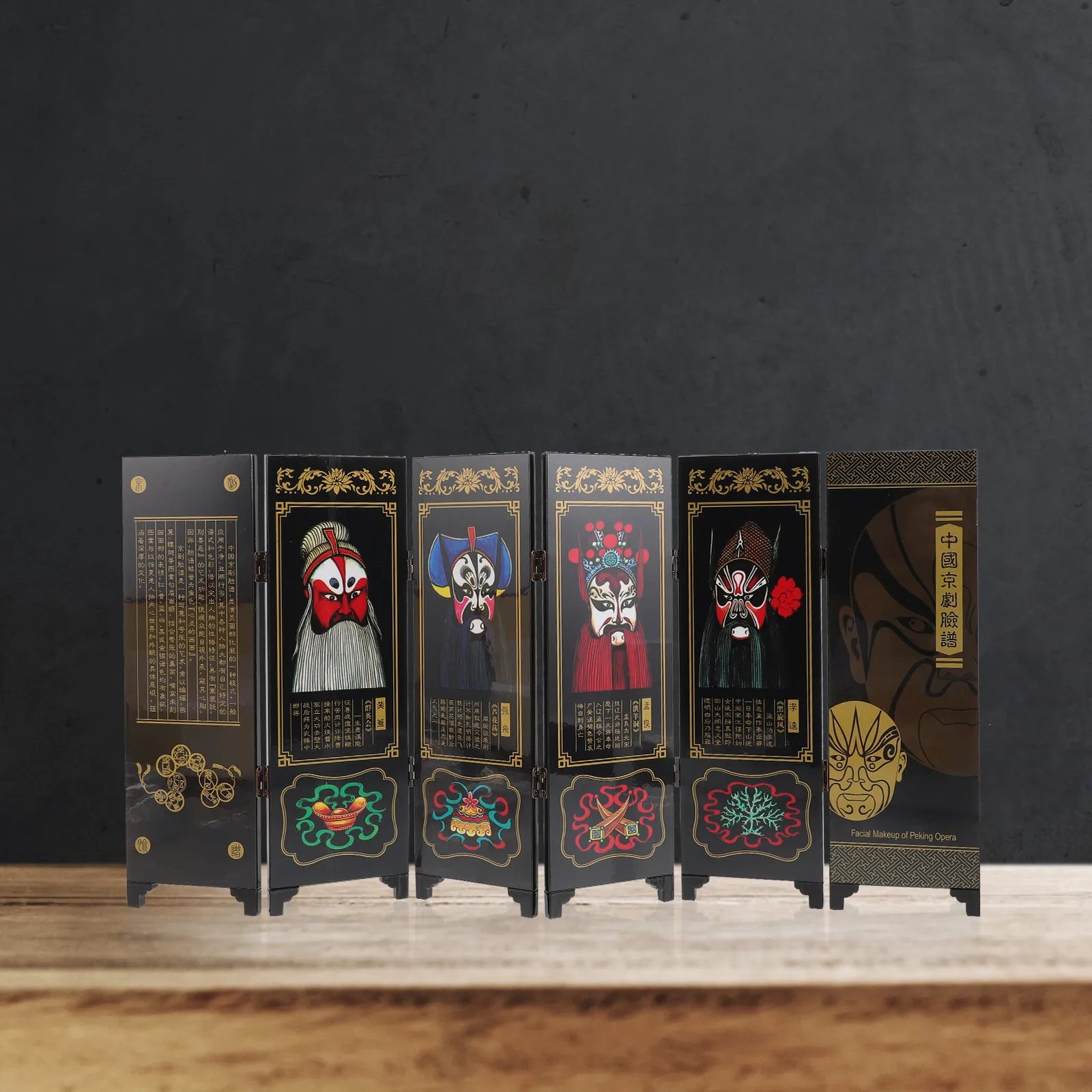 

Small Folding Panel Screen Wooden Chinese Tradition Decor for Room Desktop Space Saver National Craft Home Decoration