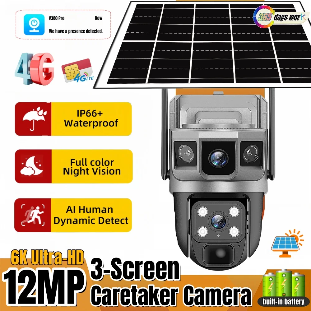 

Solar Camera Outdoor Waterproof HD Night Vision PIR Human Detection 4G SIM Card CCTV12 MP IP Home Security Surveillance Cameras