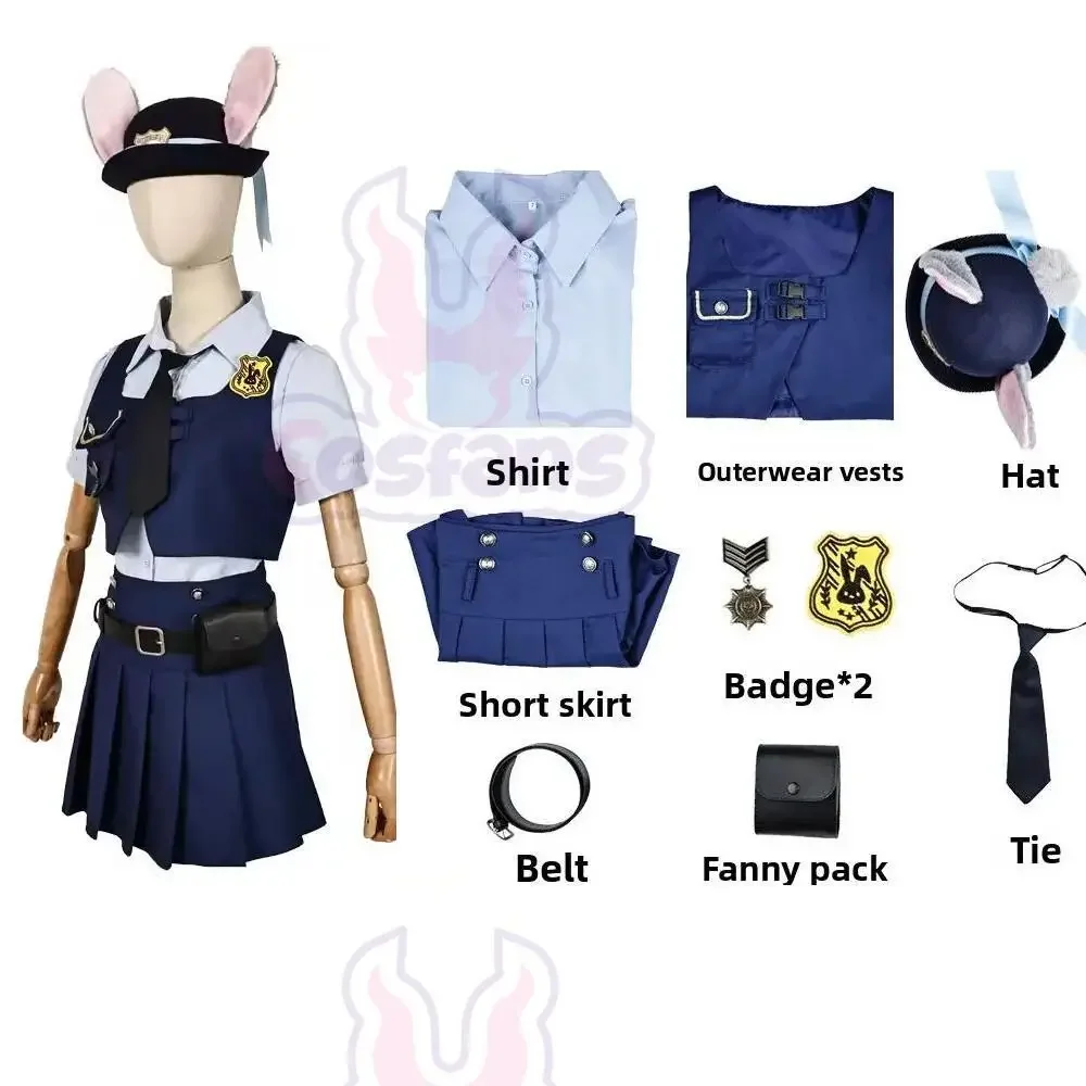 Zootopia Cosplay Costume Short Sleeve Vest Mini Skirt Rabbit Officer Judy Fox Street Style Game Halloween Theme Animal City Out