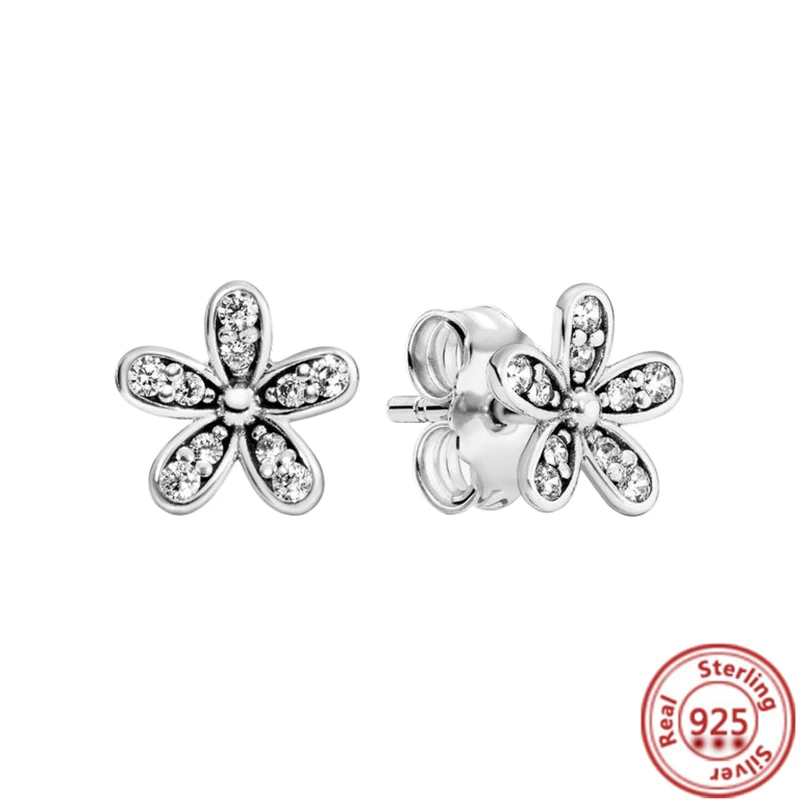 New 925 Sterling Silver Pantaro Earrings Radiant Hearts Family Always Encircled Flower Clover Feather Stud Earrings Fine Jewelry