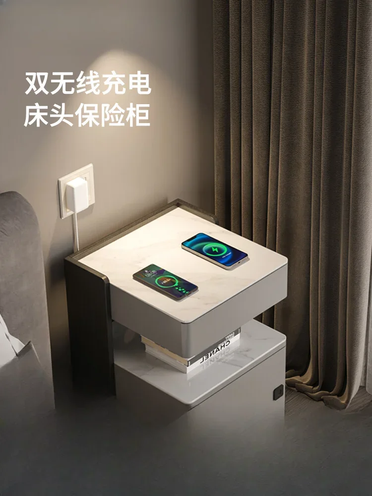 

Smart bedside table, fingerprint lock, safe integrated household anti-theft, simple modern wireless charging, ultra-narrow bedsi