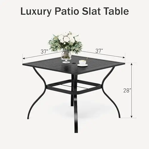 Patio Table w/Umbrella Hole, Black Metal Dining Table for 4 | 37
