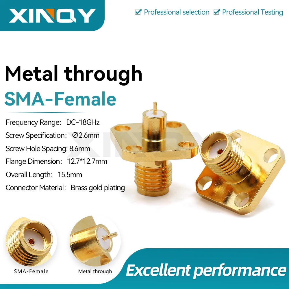 XINQY SMA-KFD19ETT 4-hole Rhombic RF Connector, SMA-KFD Metal Bulkhead Type, PCB Soldering Version, DC-18GHz