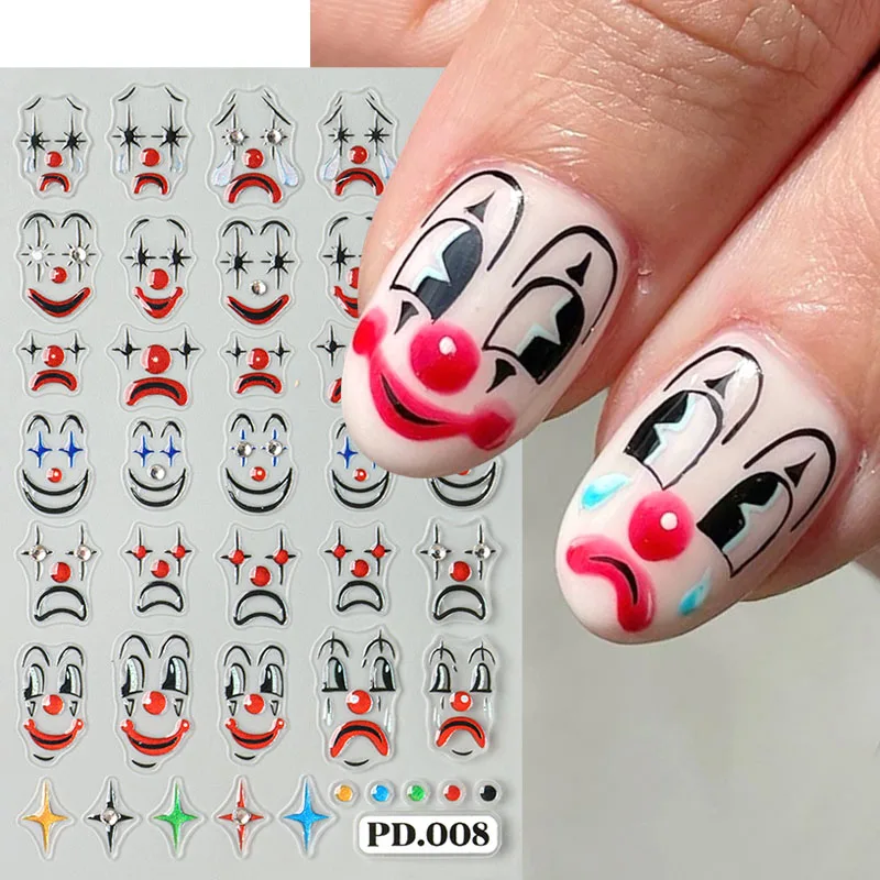 5D تنقش مهرج مسمار الفن ملصقات الكرتون جوكر تصميم مع أحجار الراين هالوين التعبير لاصق الشارات مسمار المورد