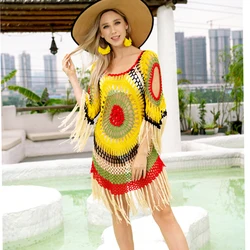 New Summer Women Bikini Cover Up Hollow Out tassel trim Swimsuit Cover-Ups Bathing Suit Beachwear Tunic Beach Dress