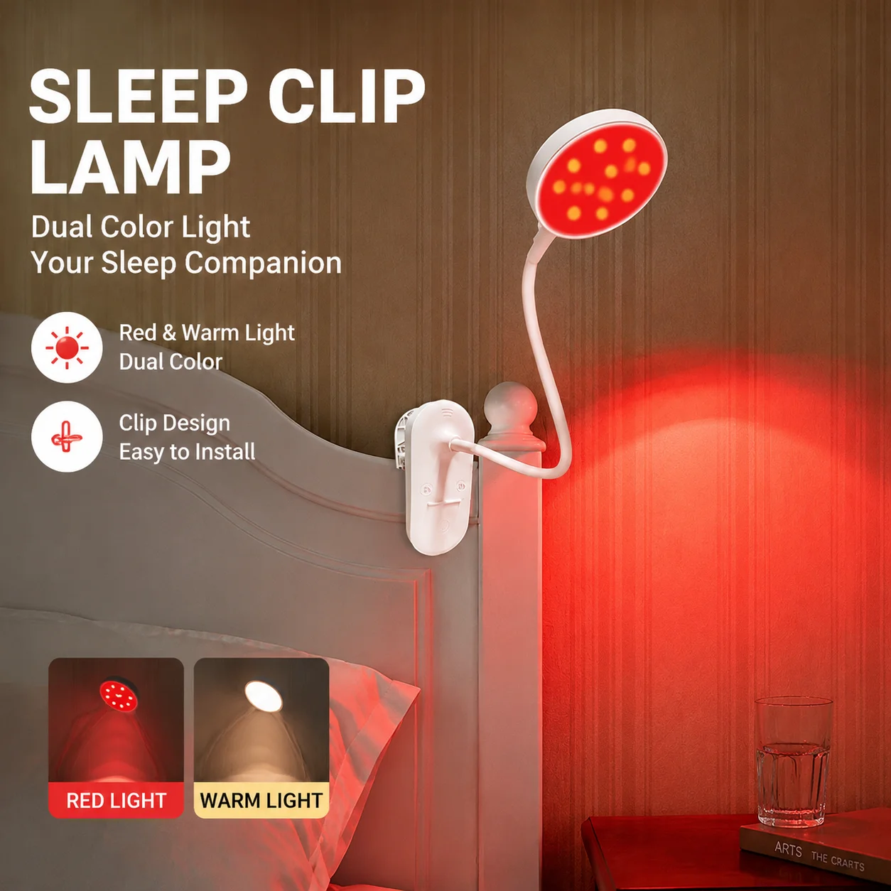 LED Eye-Caring Bedside Reading Lamp, Touch-Control Desk Lamp with Clip for Bedroom & Study