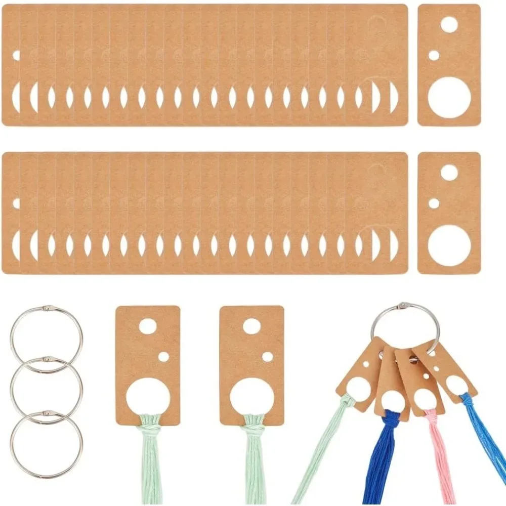 100Pcs Floss Thread Drops Rectangle Paper Winding Thread Board Card Embroidery Thread Bobbins Organiser with 4Pcs Iron Hanging
